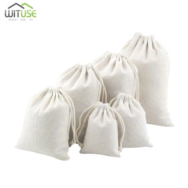 

1pc white drawstring cotton linen fabric dust cloth bag natural burlap hessia candy bags wedding party favor pouch jute gift bag