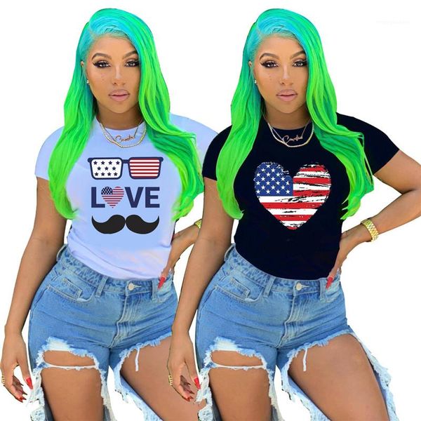 

sleeve o neck slim casual womens designer tees american independence day black tees summer star stripe womens tshirts short, White