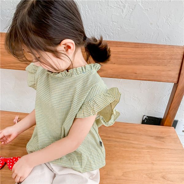 

fqcx5 2020 summer new sweet pullover children's tong chen shan tong chen shan girl's plaid sleeveless lace shirt children's p, White;black