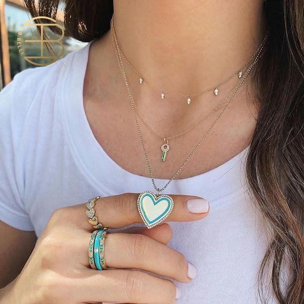 

золотой бисер цепи зеленый красный розовый черный белый gem эмалью сердце ожерелья для женщин, повелительницы, Silver