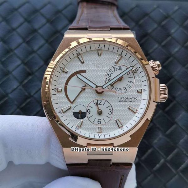 TWA 42mm Overseas Dual Time Riserva di carica Cal. Orologio automatico da uomo 1222 SC 47450/000R-9404 Orologio da uomo con cinturino in pelle di coccodrillo quadrante bianco