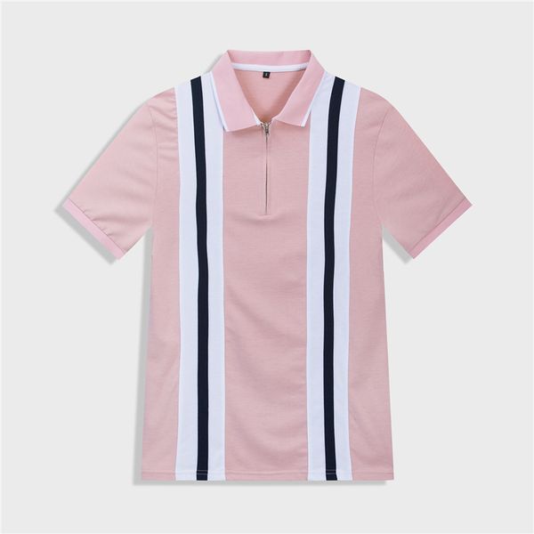 

men's short sleeve zipper shirt fashion pink color poloshirt 2020 summer men spliced loose shirt plus size s-xxl, White;black