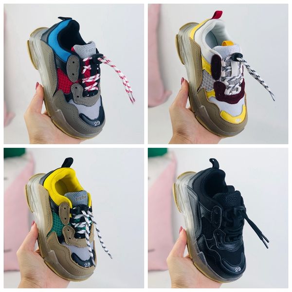 

kids fashion paris triple-s dad kids shoes platform sneakers triple s tripler casual sports boys girls big trainers chaussures zapatos 28-35, Black