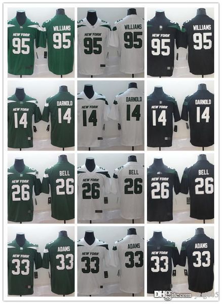 

men women youth new york jets 26 le'veon bell 33 jamal adams 14 sam darnold 95 leonard williams 57 c.j. mosley football jer, Black;red