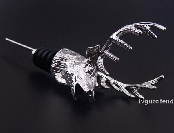 

30pcs alloy deer head wine bottle cork pourer ser deer stag wine pourer aerator with silicone rubber barware decor tools