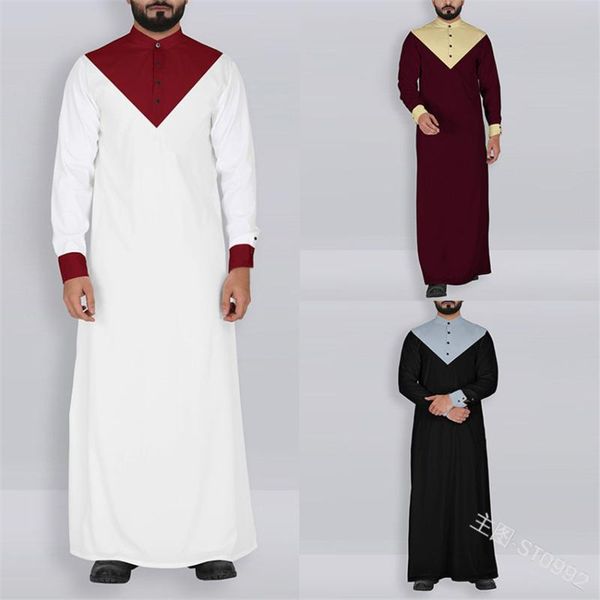 

s-5xl man muslim clothing saudi arabic turkish kaftan robe patchwork stand collar jubba thobe islamic traditional abaya, Red