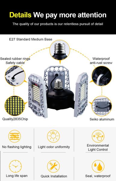 E27 LED Light 100W 80W 60W 110V LED 220V deformáveis ​​High Power Lâmpadas LED Para Armazém da fábrica Cave Garagem Ginásio