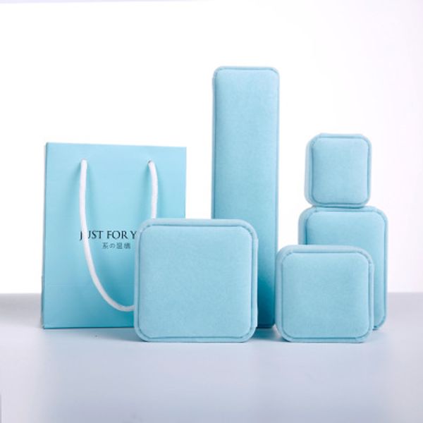 

gifts box sky blue flannel cosmetic jewelry storage box ring necklace jewelry box case birthday gift display new jewelry packaging wholesale, Black;white