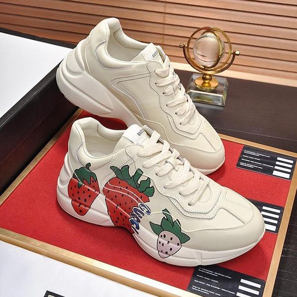 

mens rhyton sneaker with strawberry print mens shoes outdoor walking sports low lace -up men shoes scarpe s, Black
