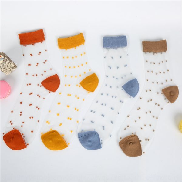 

miss xia's transparent ultra-thin wave silk point glass silk colorful short stockings short stockings, Pink;yellow