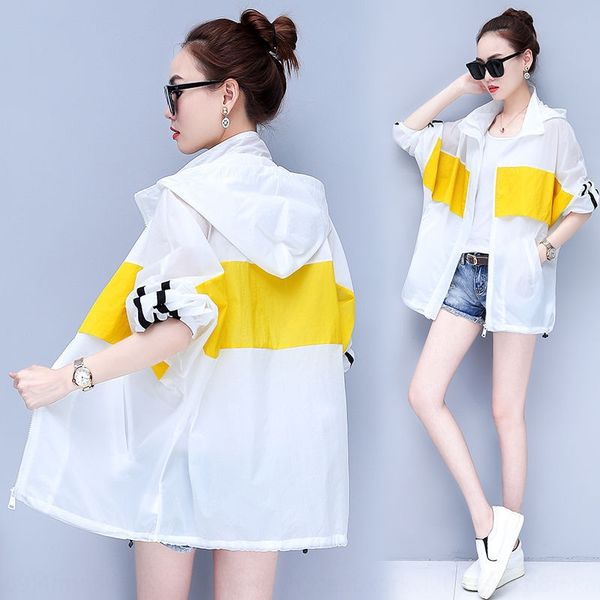 

women's mid-length 2019 new korean style loose clothes sunscreen clothes hooded uv-proof beach sunscreen clothing thin, Black;brown