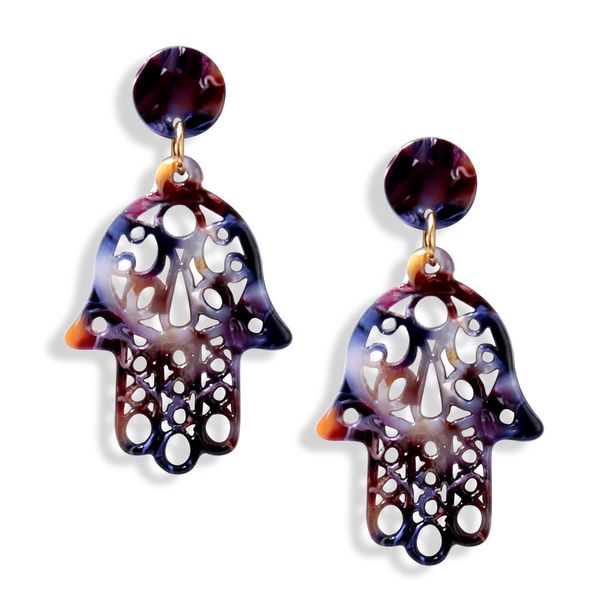 

creative geometric hamsa hand earring acrylic acetic acid sheet ear stud women statement long drop earrings, Golden;silver