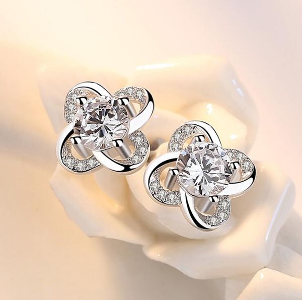 

925 Silver Stud Earrings CZ Zircon White Purple Diamond Earrings for Women Crystal Earrings for Party Wedding Gift Drop Shipping