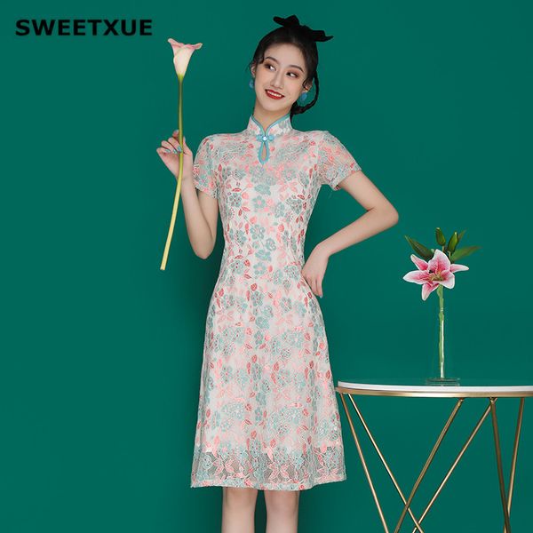 

sweetxue 2020 women french improved version retro girl lace dress, Black;gray