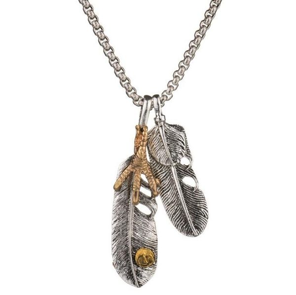 

european and american necklace fashion gold retro feather pendant men's eagle claw titanium steel necklace jewelry boyfriend gift wy145, Silver