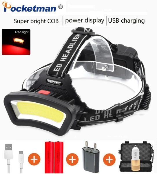 

headlamps est strong light cob floodlight usb rechargeable headlamp use 2*18650 battery outdoor headlight led super bright searchlight