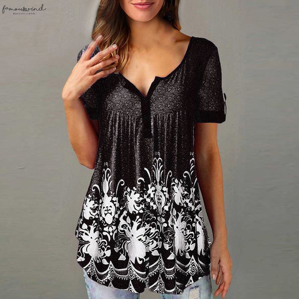 

women blouse casual buttons short sleeve blouse printed floral blusas mujer de moda floral 2020 womens and blouses camisas, White