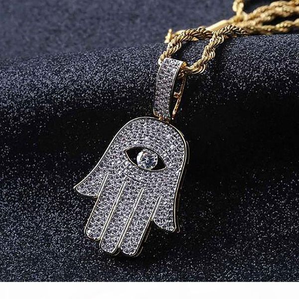 

iced out cz bling fatima hand pendant necklace mens micro pave cubic zirconia simulated diamonds necklace, Silver