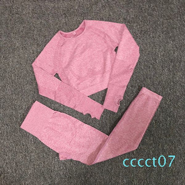 

long sleeve yoga set women sports wear vital seamless crop fitness leggings tracksuit female running workout clothes ct07, White;red