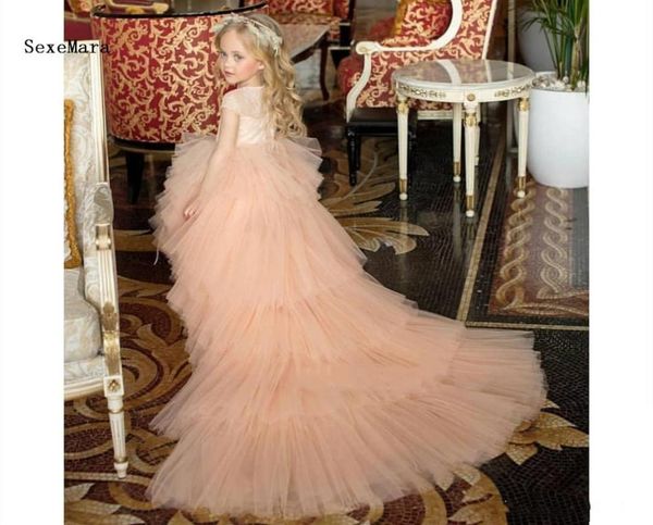 

puffy new flower girl dress lace long train children wedding party gown birthday pageant dress kid size 2 4 6 8 12 14y, Red;yellow