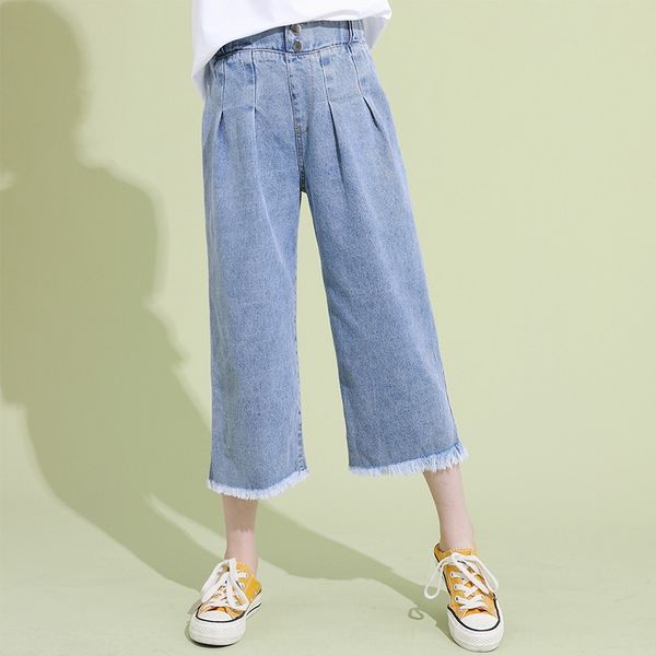 

oa6ze girlsjeans summer 2020 thin medium and large children girlswestern-style jeans wide wide leg pantscropped wide-leg pants western-style, Blue