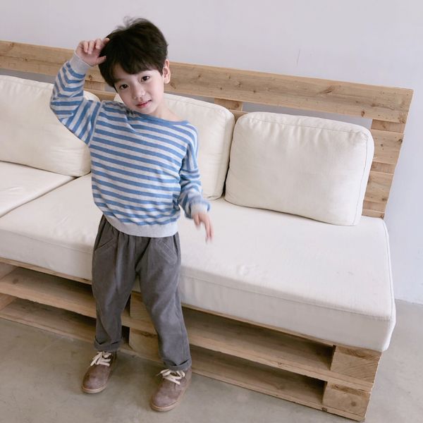 

nqmdo 20 fall/winter new children's all-match cotton striped round neck knitted long sleeve 20 fall/winter new children's all-matc, Blue