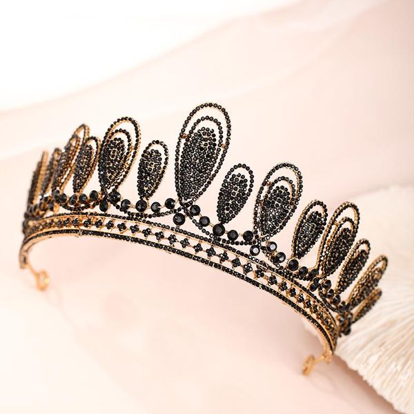 

black tiaras and crown baroque vintage oval full rhinestone diadems for queen princess bridal wedding hair accessories headdress, Golden;white