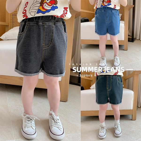 

20 new men's shorts casual pants fashionable korean style denim shorts children's elastic loose curling casual pants, Blue