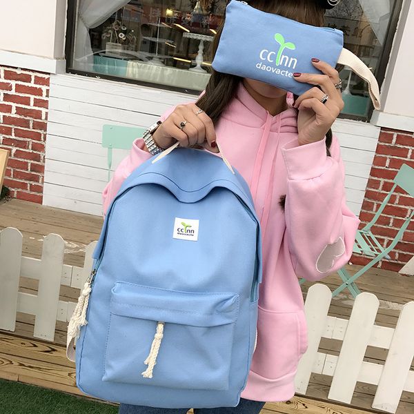 

canvas backpack female 2020 new bean sprouts two-piece travel backpack korean large-capacity student bag