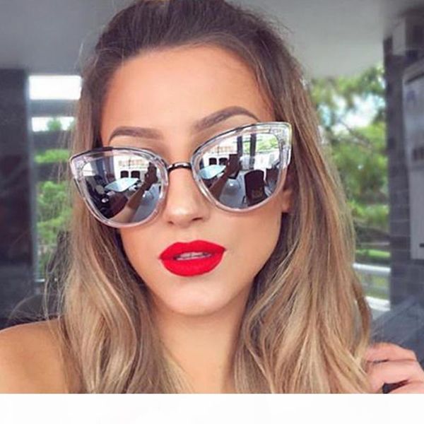 

fashion cat mirror sunglasses women brand designer eye cat metal frame girl sunglasses brown women's fashion big frame gradient t200615, White;black