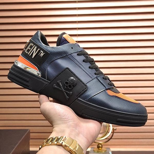 

comfortable mens shoes new arrival fashion outdoor walking luxury skull sneakers lace -up plus size casual men shoes herren sportschuhe, Black