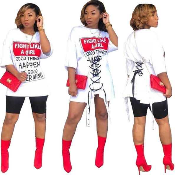 

reversible casual t shirts womens letter pattern bandage tshirts high street women designer short sleeve clothing, White