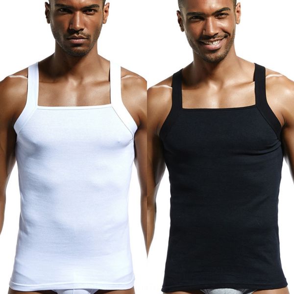 

s9fy3 men' new pure cotton solid color base sports home sweat-absorbing thread cotton high elastic close-fitting formal home vest vest, White;black
