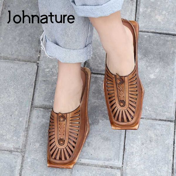 

johnature ladies slippers genuine leather 2020 new spring summer women shoes outside sewing flat with slides ladies sandals, Black