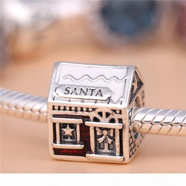 

2016christmas 100% s925 sterling silver santas home charm bead with red enamel fits european pandora style jewelry bracelets & necklace, Black