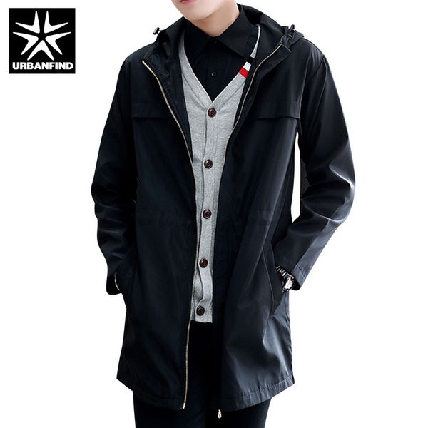 

urbanfind long style men casual windbreaker size -3xl solid color windproof man hooded trench coats black / blue / grey, Tan;black