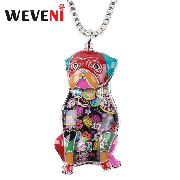 

weveni enamel alloy sitting pug dog necklace pendant collar choker chain cute animal jewelry for women drop shipping accessories, Silver