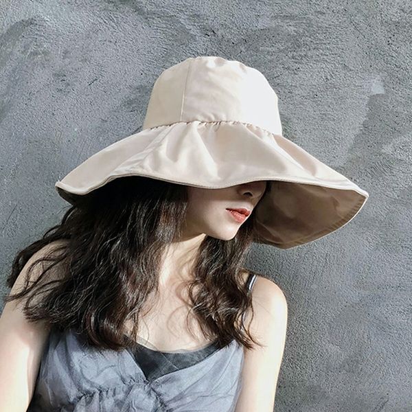 

wyk23 female summer fisherman fashionable korean style bucket bucket sunscreen fisherman hat all-match leisure art large eaves foldable bas, Blue;gray
