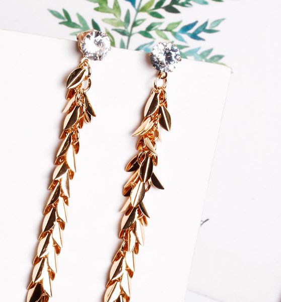 

korean-style wheat fringed long wild personality simple diamond earrings stud earrings womens ear jewelry wholesale, Golden