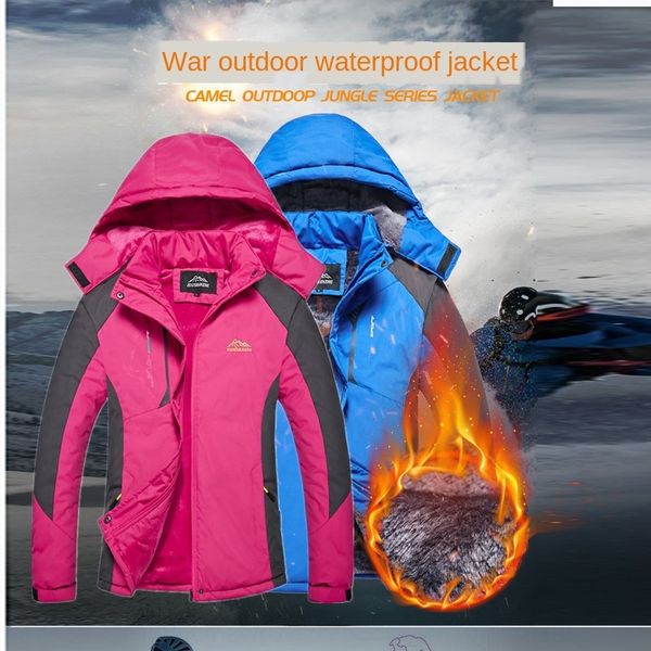 

winter outdoor jacket men's and women's fleece thickened mountaineering clothes waterproof fishing warm warm coatcoat coat f1788, Blue;black