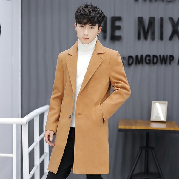

2020 осень / средней длины траншеи корейский тонкий шерстяной ветровка шерсти пальто шерсти британский шерстяное пальто зима мужской новый м, Tan;black