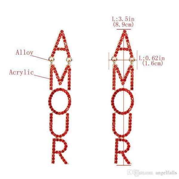 

new arrival women letter amour stud earring rhinestone letter long tassel earring gift for love girlfriend, Golden;silver