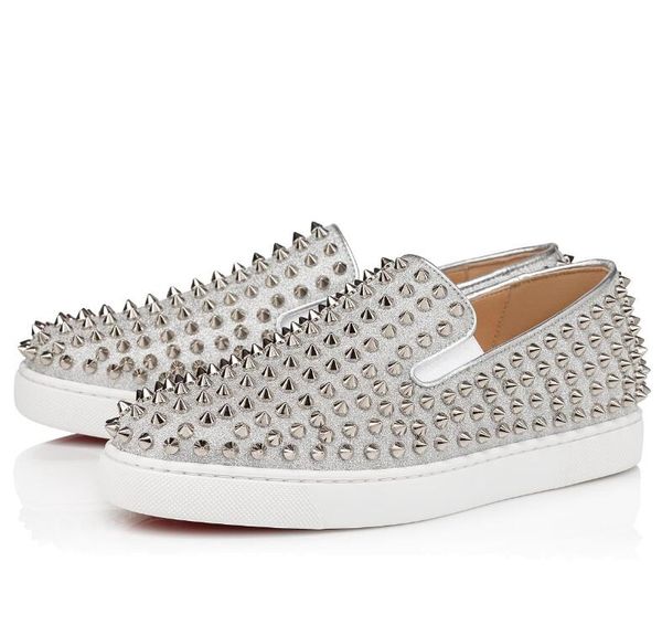 

men women casual shoes luxury designer orlato red bottom studded spikes fashion insider sneakers fine sand 2 colors low cut leather 35-47, Black