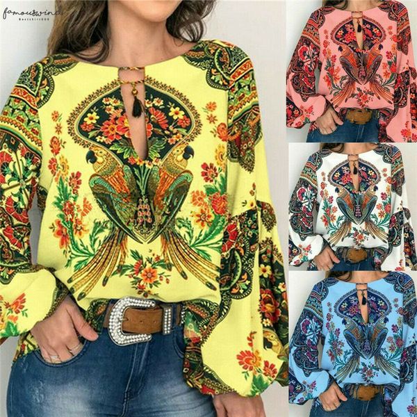 

new women boho floral blouse long sleeve lacing slim loose shirts blouse women vintage clothes autumn blouses blusas, White