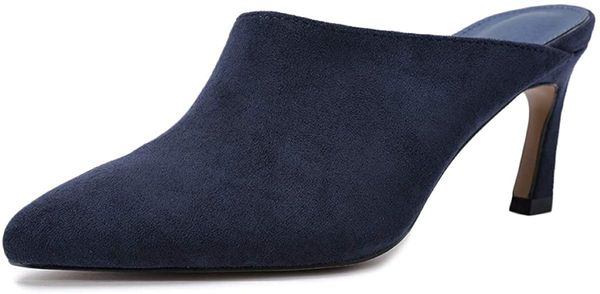 

nailyhome womens pointed toe kitten mules low heels slip on pumps slide backless dress sandals, Black