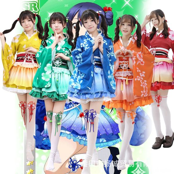 

a variety of lovelive s sea not starry sky activity new card summer festival awakening short bathrobe kimono cos bathrobe, Black;red