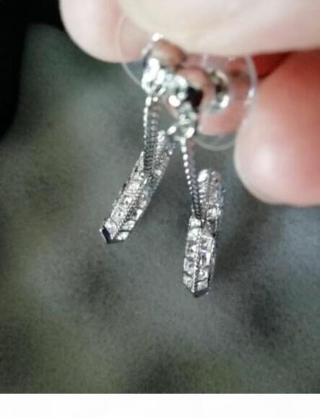 

fashion diamond hoop earrings aretes for lady women party wedding lovers gift engagement jewelry for bride with box, Silver