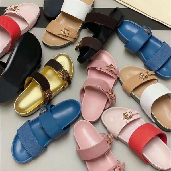 

2020 women slides sandal bom dia flat mule slipper patent canvas men women beach slides rubber soles summer flip flops with box eu35-46, Black