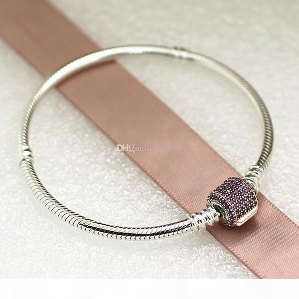

e high -quality new 100 %925 sterling silver moments pave clasp bracelet with pink cz fits european pandora jewelry charm and charms, Black