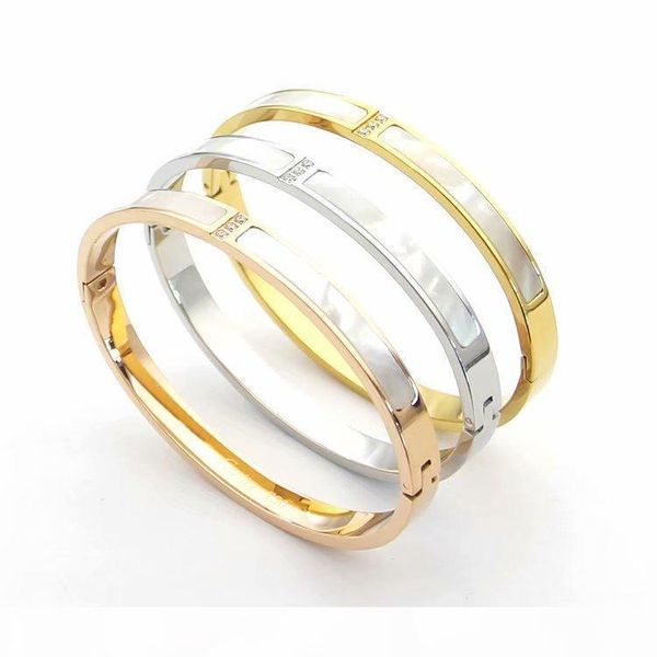 

luxury designer jewelry women bracelets rose gold shell bangles with three diamonds stainless steel 18k gold silver bracelet fashion jewelry, Black